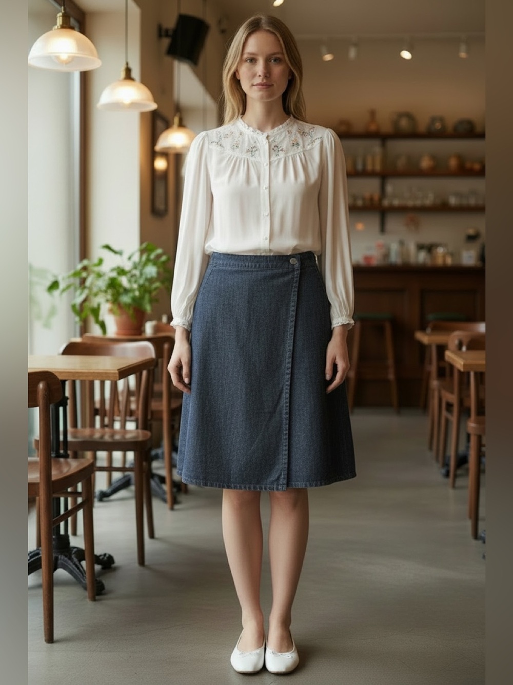 AGNES B PARIS DENIM JEAN WRAPAROUND KNEE LENGTH SKIRT GREAT COND SM (see msrmts)